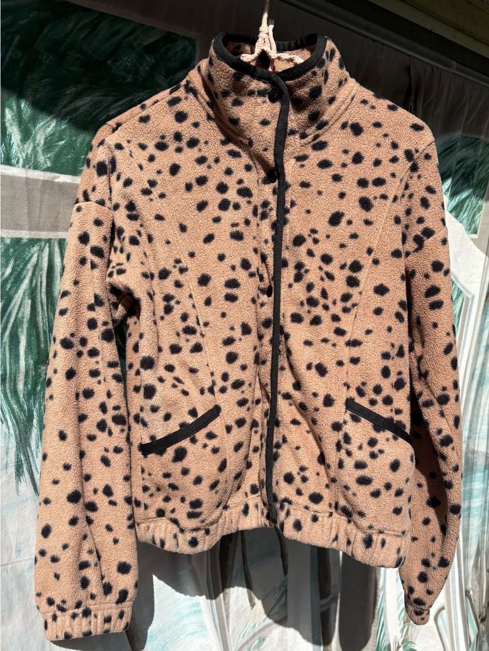 Aqua Kids' Tan Plush Jacket with Black Spots